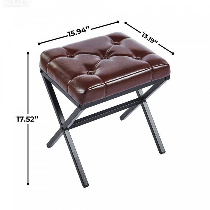 Liam Accent Stool with Tufted Cushion and Metal Legs,Dark Brown Accent Chair
