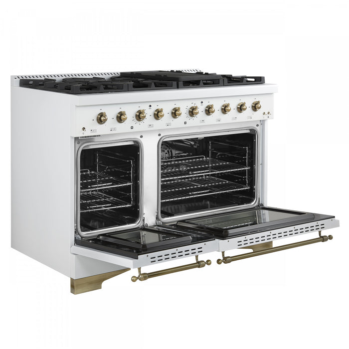 Forno Antico 48\" Gas Range, White, Double Ovens, -FFSGS6219-48WHT