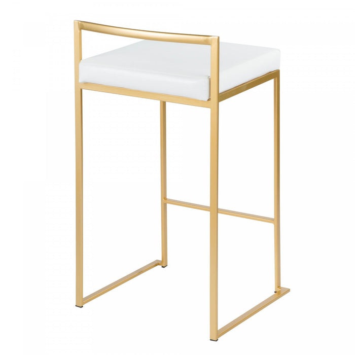 LumiSource Fuji White Faux Leather Contemporary Counter-Height Stool - Set of 2