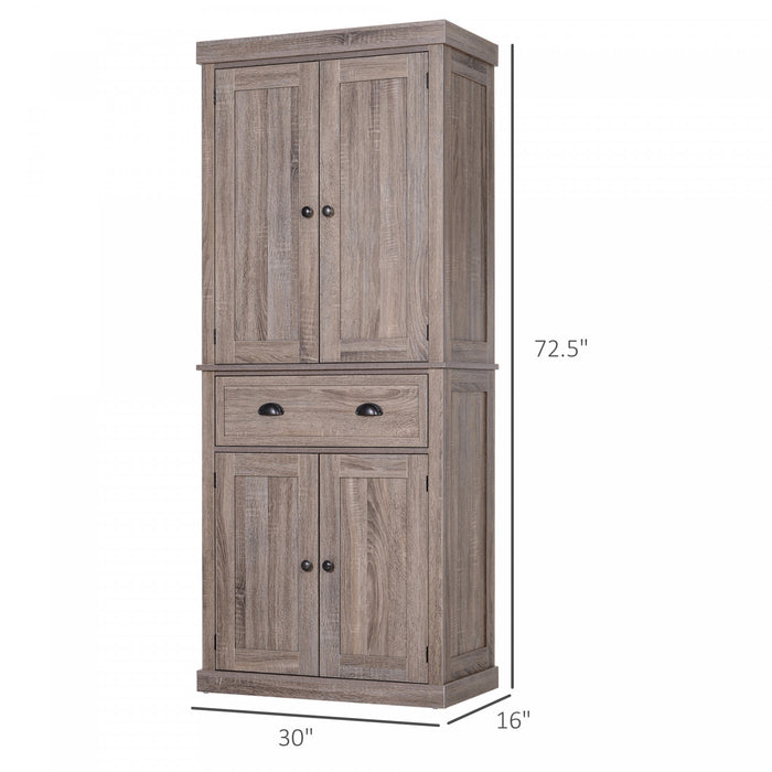 HOMCOM Kitchen Pantry Storage Cabinet, Tall Pantry with Drawer Wood Grain
