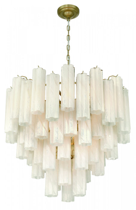 Sophia 16 Light Chandelier, Brass With Wispy Whitetronchi Style Glassware