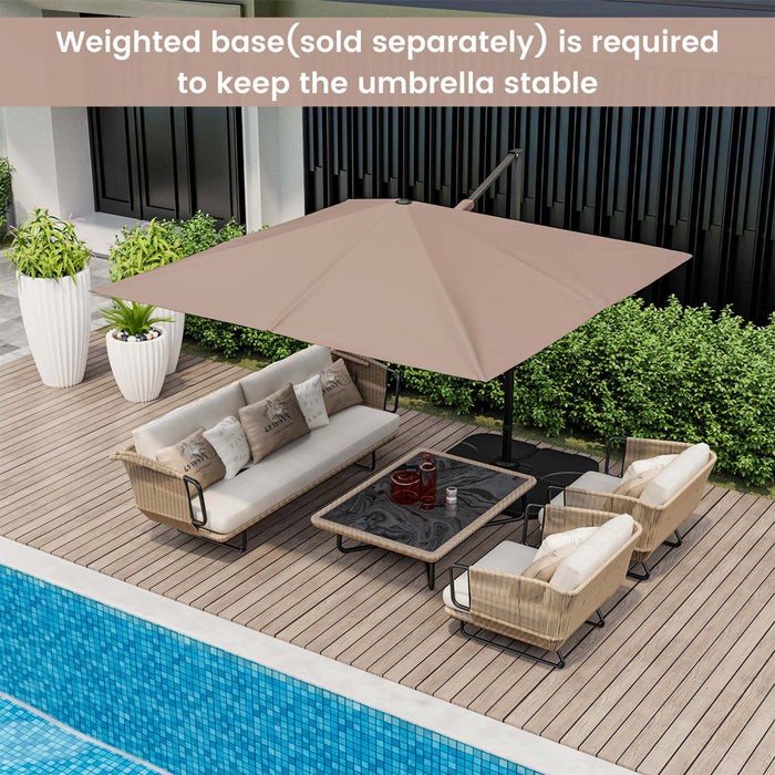 Costway Patio 9.5FT Square Cantilever Offset Hanging Umbrella 2-Tier 360° Outdoor Coffee