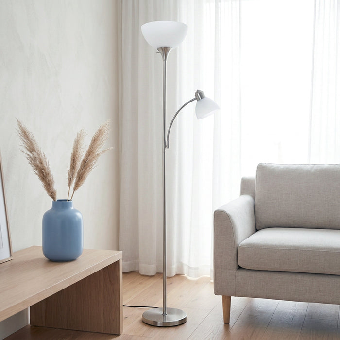 Ardelo Floor Lamp w/ Gooseneck Reading Light, Brushed Nickel, 71.5\"H