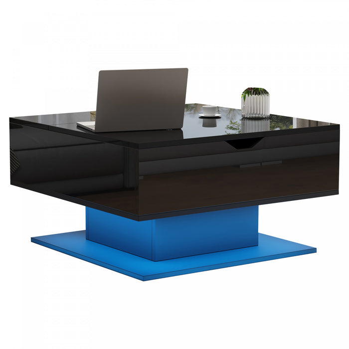 Ethan Coffee Table with Lift-Top and LED Lights,Black