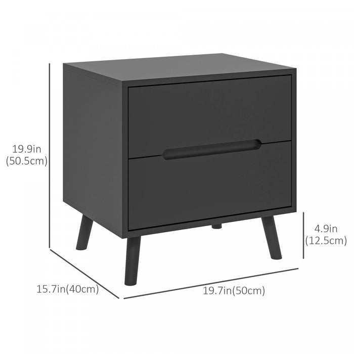 HOMCOM Bedside Table, Sofa Side Table with 2 Drawers and Wood Legs Black