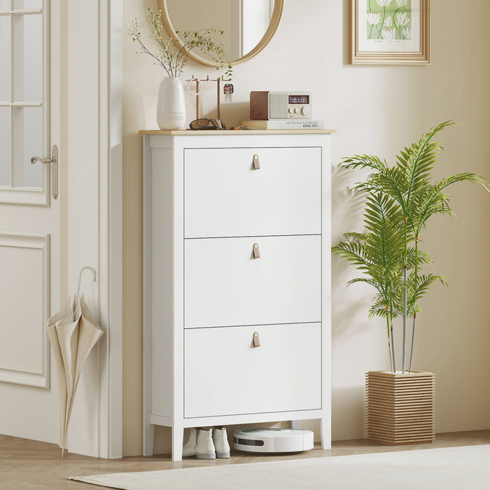 HOMCOM Shoe Cabinet with 3 Flip Drawers, Narrow Shoe Storage Cabinet, White