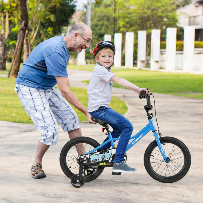 Costway 16\" Kids Training Bike With Removable Training Wheels Pneumatic Tires Navy