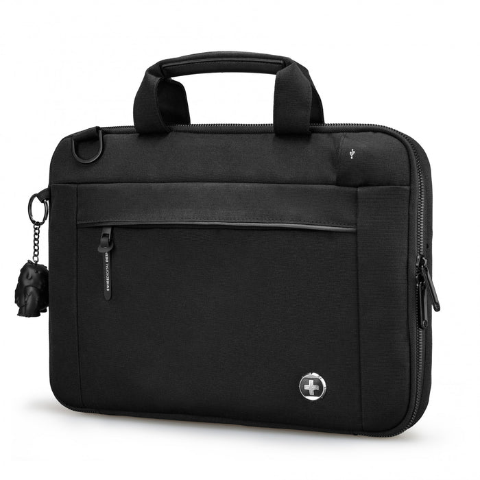 Swissdigital Bolligen 14\" Laptop Sleeve Bag – USB Charging, Water-Repellent, Add-A-Bag System, Padded Protection, Travel