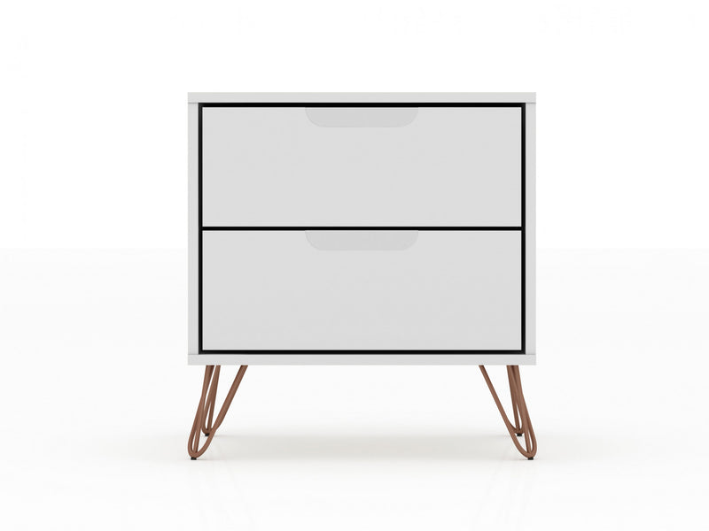 Rockefeller Mid-Century Modern 20\" Nightstand in White (2-Drawer) - Set of 2