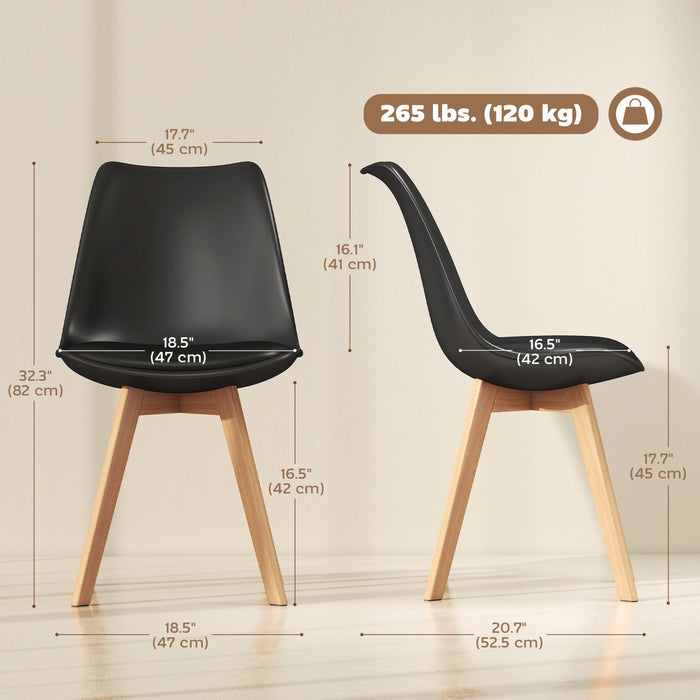 HOMCOM Modern Dining Chairs Set of 6 with PU Leather Cushion, Wood Frame