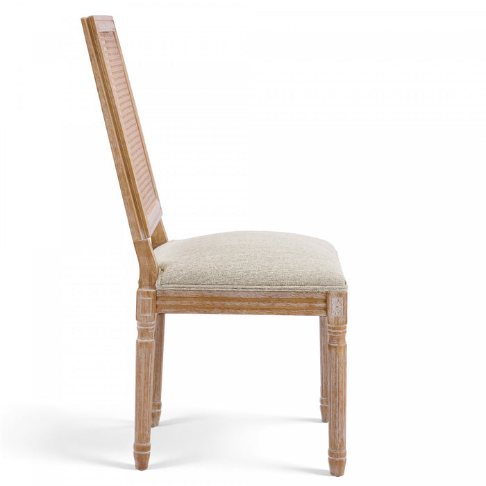 Oliver Solid Wood Rubberwood Dining Chair Set of 2 with Upholstered Seat Cane Backrest and Fluted Legs,Beige