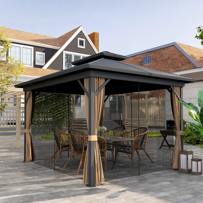 Outsunny 10' X 12' Hardtop Gazebo Outdoor Aluminum Gazebo, Dark Brown