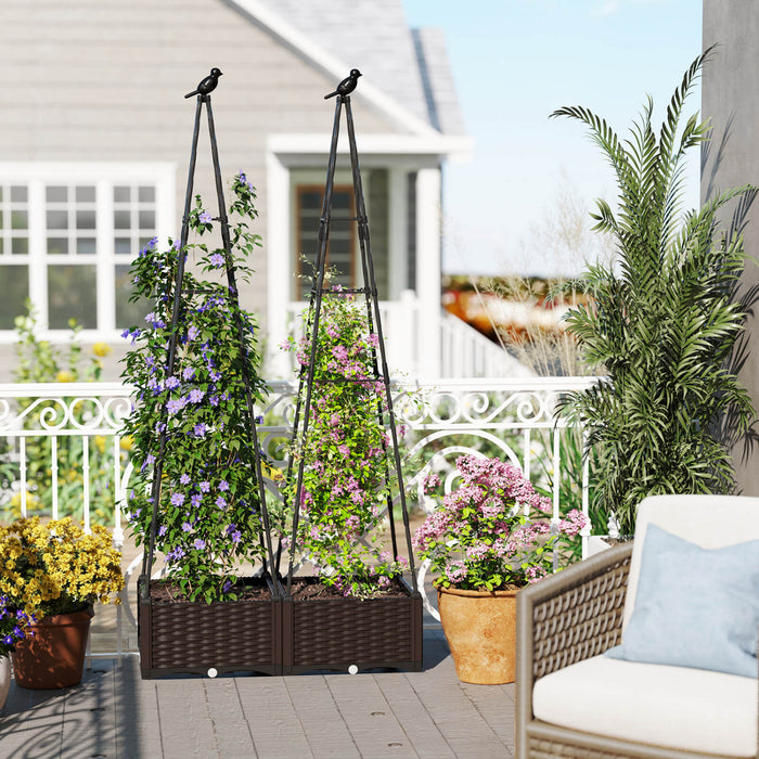 Costway 2 Pcs Raised Garden Bed With Plant Box & Obelisk Trellis Lockable Wheels Cage Planter