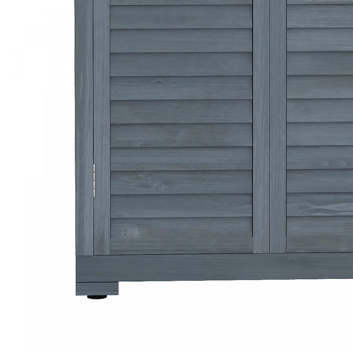 Outsunny Wooden Garden Shed, Compact Outdoor Storage Shed, 3-tier Shelves Tool Organizer With Asphalt Roof And Shutter Doors, 34.3\" X 18.3\" X 63\", Grey
