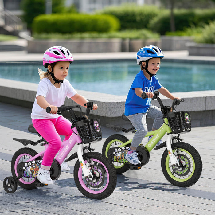 Costway 12\" Kid's Bike For 3-4 With Height-adjustable Handlebar & Saddle Handbrake Green