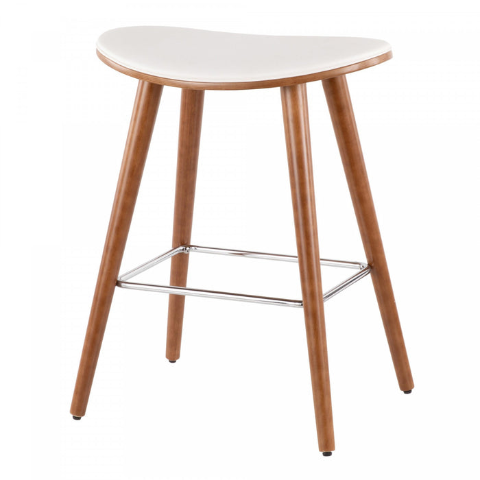 LumiSource Saddle White Faux Leather Mid-Century Modern Counter-Height Stool - Set of 2
