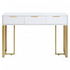 Horizon Modern Console Table with Geometric Drawers and Gold Frame, White/Gold | Horizon Table Console Moderne avec Tiroirs Geometriques et Cadre Dore, Blanc/Or