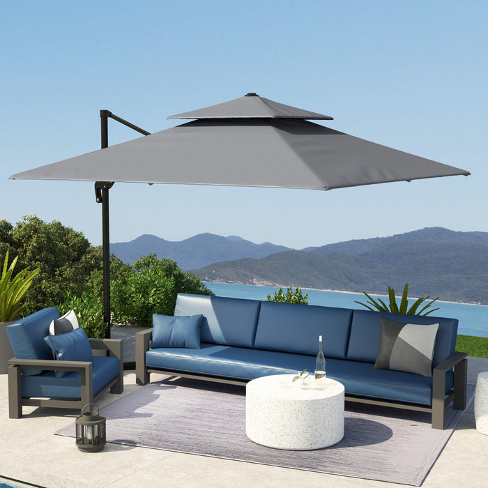 Outsunny 10' X 10' Cantilever Patio Umbrella With Double Top, Light Grey