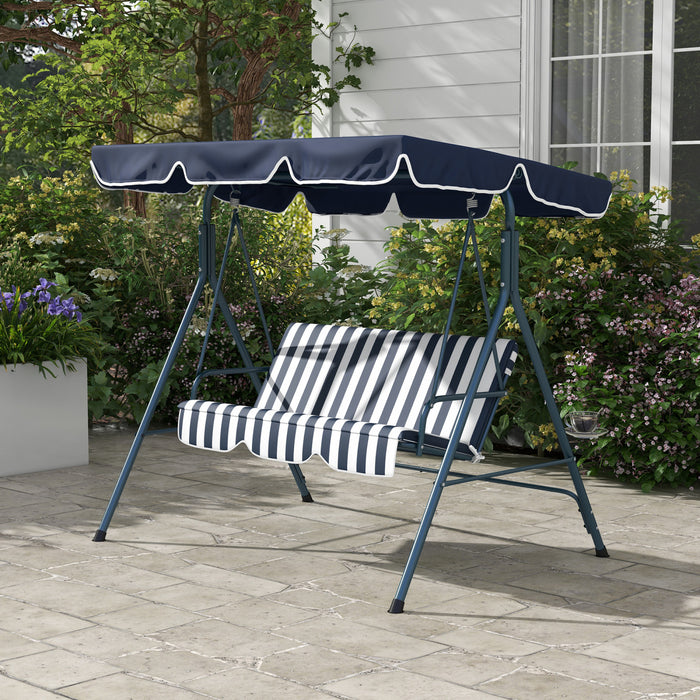 Outsunny 3-seat Patio Swing Chair With Adjustable Canopy Blue And White