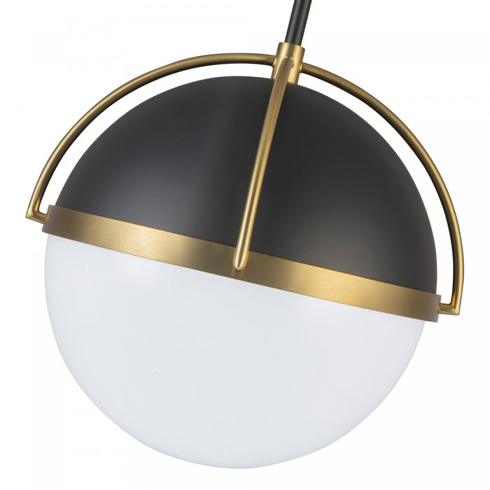 Dahlia 1 Light Pendant 15.4\", Black, Brushed Brass