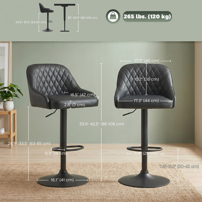 HOMCOM Bar Stools Set of 2 Adjustable Swivel Counter Height Black