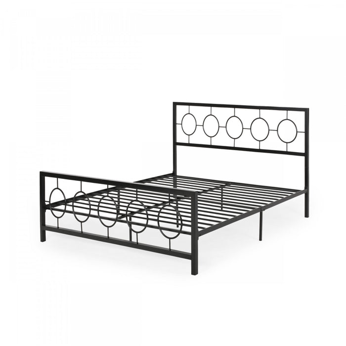 Robert Metal Construction Bed Frame With Circular Design Headboard And Footboard,king Size,black King Bed