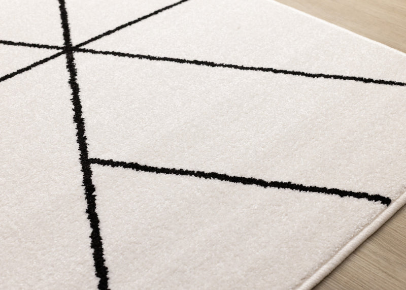 Covington White Black Modern Geometric Trellis Design Rug, 6'7\" x 9'10\" Indoor Area Rug