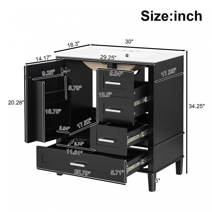 Oliver Solid Wood Bathroom Vanity with Sink Combo and Smart Storage, Black