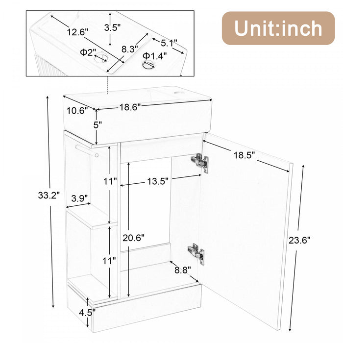 Ethan 18.6\" Bathroom Vanity with Sink and Adjustable Shelf, White