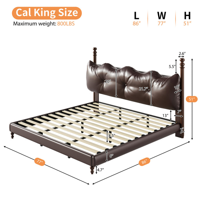 Emma Faux Leather Platform Bed Frame with Headboard,California King Size,Dark Brown King Bed