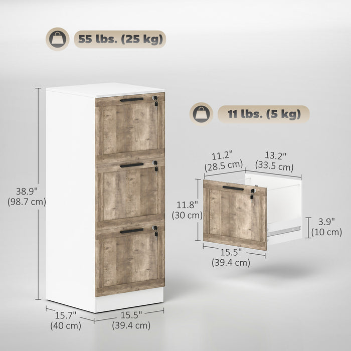 HOMCOM 3 Drawer File Cabinet with Lock Filing Cabinet for A4 Letter White