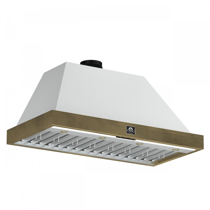 Forno Vittorio 48-Inch Wall Mount Range Hood, White with Antique Brass Trim-FRHWM5078-48BLK