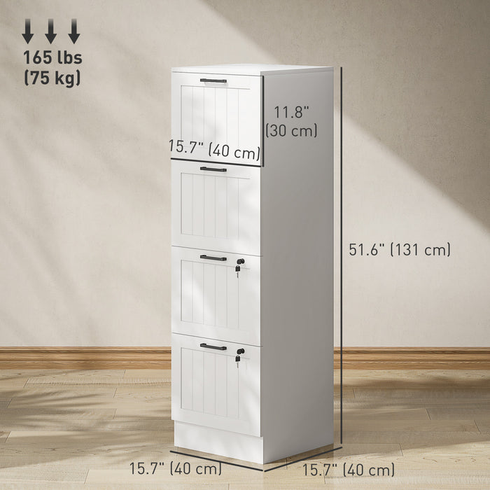 HOMCOM 4 Drawer File Cabinet with Lock Filing Cabinet for A4 Letter White