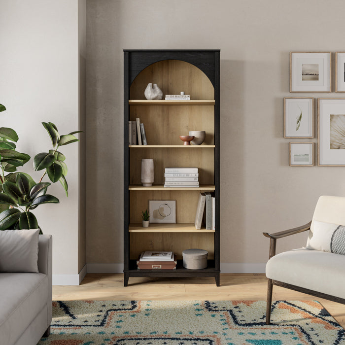 Prepac Ark Bookcase - Black and Natural Oak