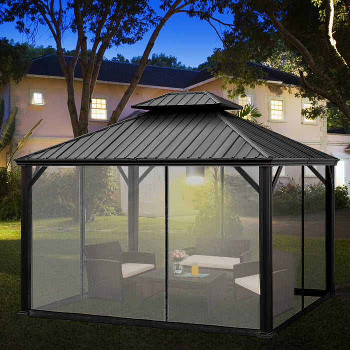 Costway 12ft X 10ft Hardtop Gazebo 2-tier Outdoor Galvanized Steel Canopy Grey