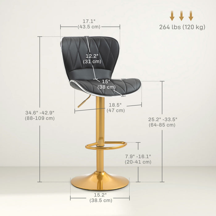 HOMCOM Height Adjustable Bar Stools Set of 2, Swivel Counter Stools