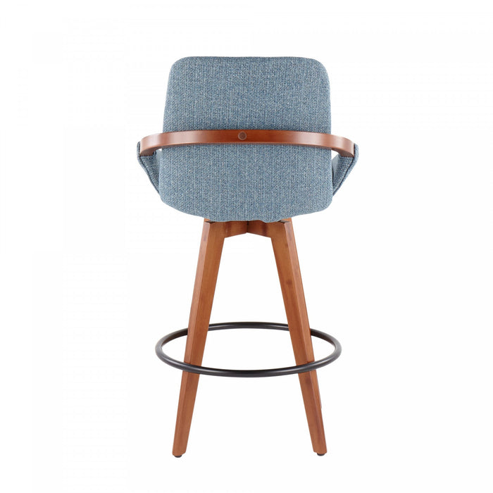 LumiSource Cosmo Fabric Mid-Century Counter-Height Stool - Walnut/Blue