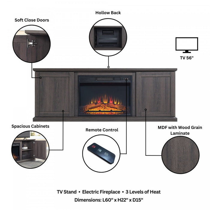 Franklin Modern Farmhouse 2-Piece Electric Fireplace in Black and Brown