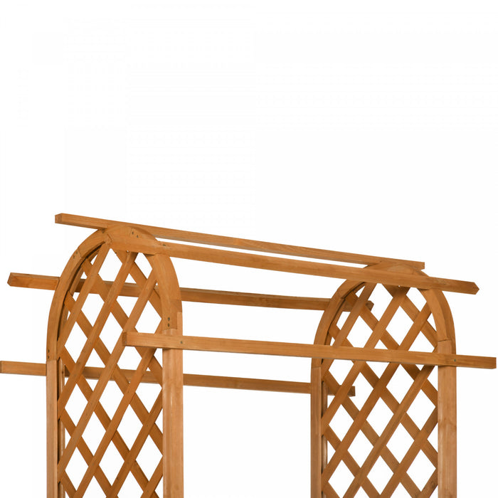 Outsunny 7.7ft Garden Arch With Planter Boxes Wooden Trellis Arbor, Brown