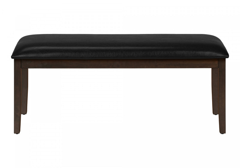Bench Rectangular Dining Room Hallway Entryway Brown Solid Wood Black Leather-Look Transitional