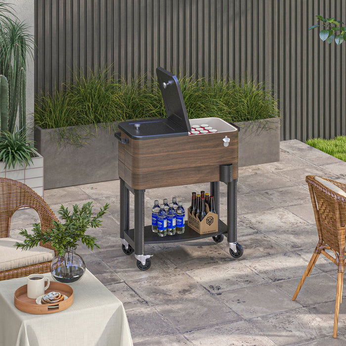 Outsunny Patio Cooler Cart, 60qt Outdoor Cooler with Locking Wheels, Brown