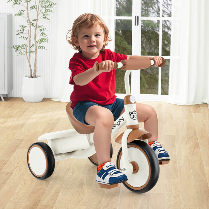 Babyjoy Kids Tricycle Toddler Trike With Adjustable Seat & Storage Basket 3 Wheel Bike Beige