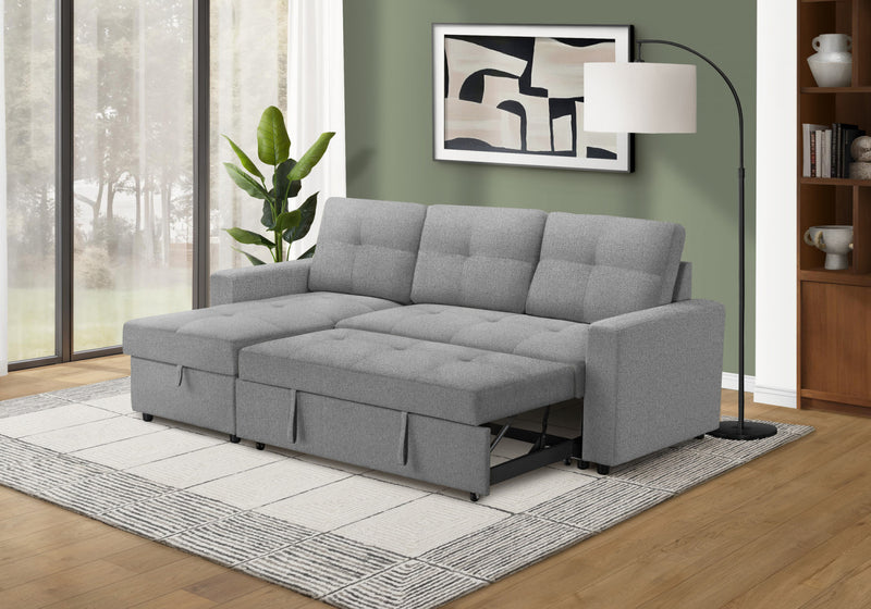 Sleeper Sofa, 90\" Length, Convertible Sofa Bed, Storage Chaise, Light Grey Fabric Sleeper Sofa