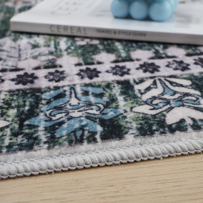 Aqua Green Flames Washable Non-slip Low Pile Area Rug 5'x7'
