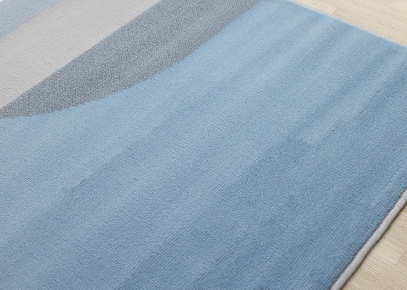 Forte Blue Grey White Half-Circles Geometric Area Rug - 5'3\" x 7'5\"