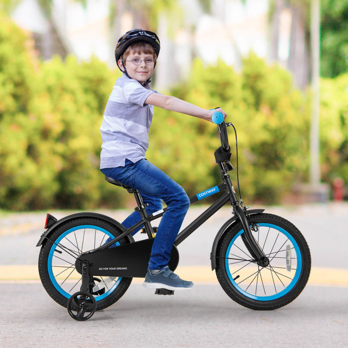 Costway 16\" Kids Bike With Adjustable Saddle Handlebar Removable Training Wheels Handbrake Black
