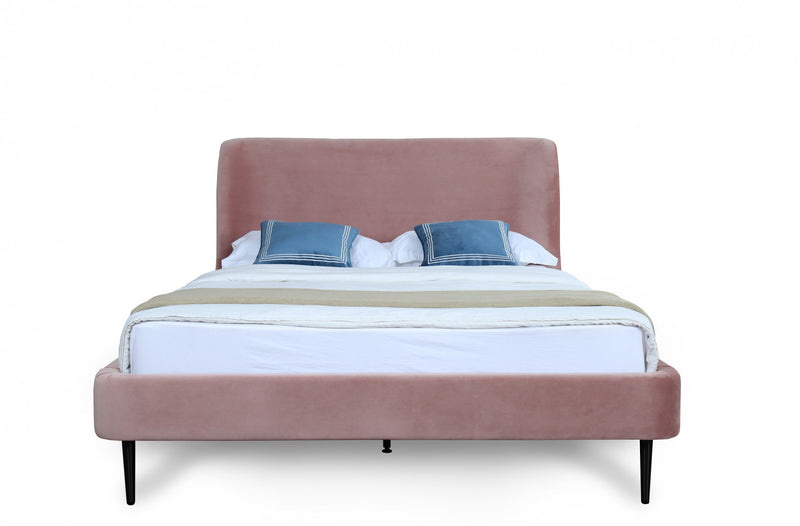 Heather Mid-Century Modern Velvet Upholstered Full Bed in Blush and Black