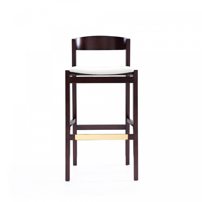 Klismos Mid-Century Modern Wood Upholstered Barstool in Ivory - Set of 2