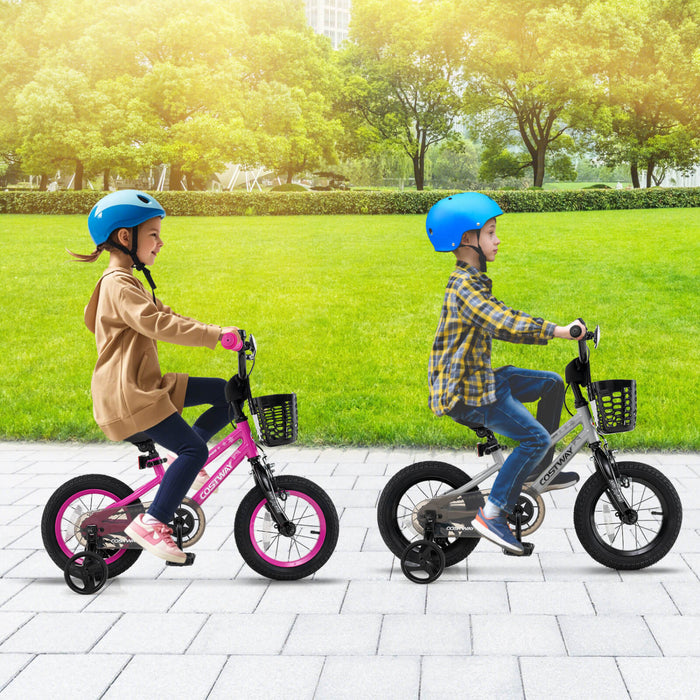 Costway 16\" Kid's Bike With Training Wheels Adjustable Handlebar & Seat Handbrake Silver