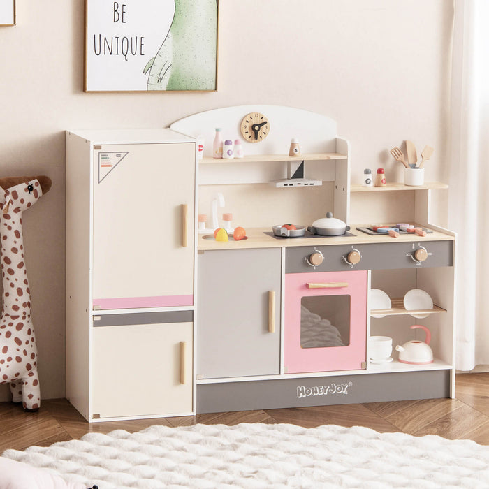 Costway Kids Chef Play Kitchen Set Toddlers Wooden Pretend Toy Playset With Range Hood